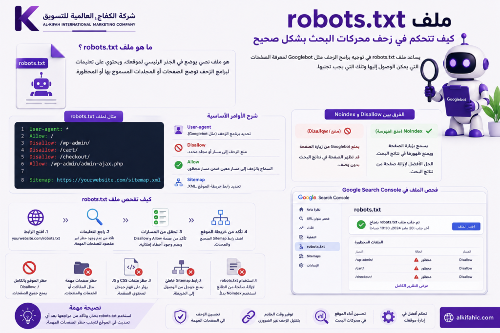 ملف robots.txt للتحكم في زحف Googlebot وفحص الصفحات المحظورة باستخدام Google Search Console.